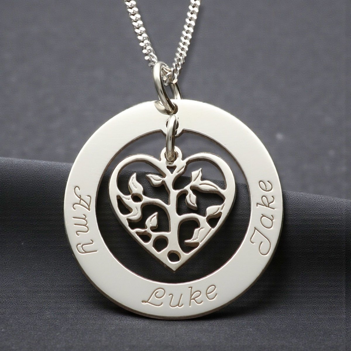 9ct White Gold Filigree Heart Tree of Life Family Necklace - Love Silver Jewellery