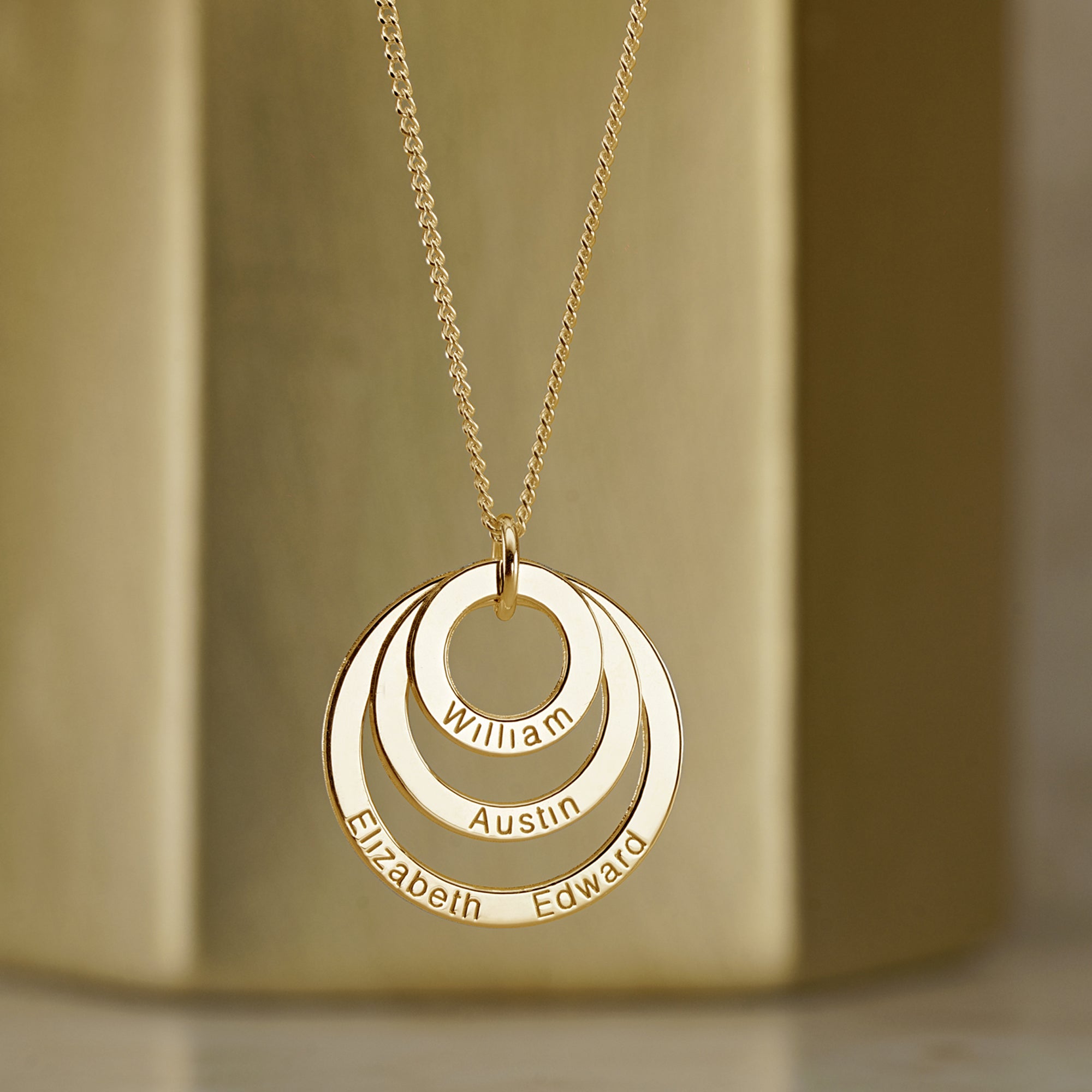 9ct Yellow Gold Triple Disc Personalised Family Necklace
