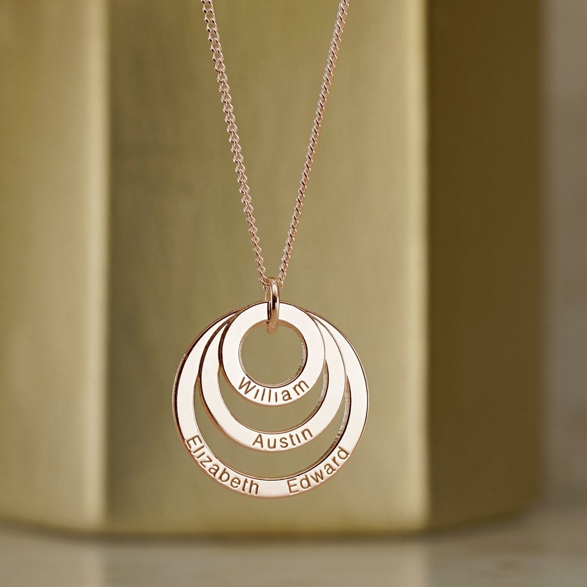 9ct Rose Gold Plated Triple Disc Personalised Family Necklace - Love Silver Jewellery