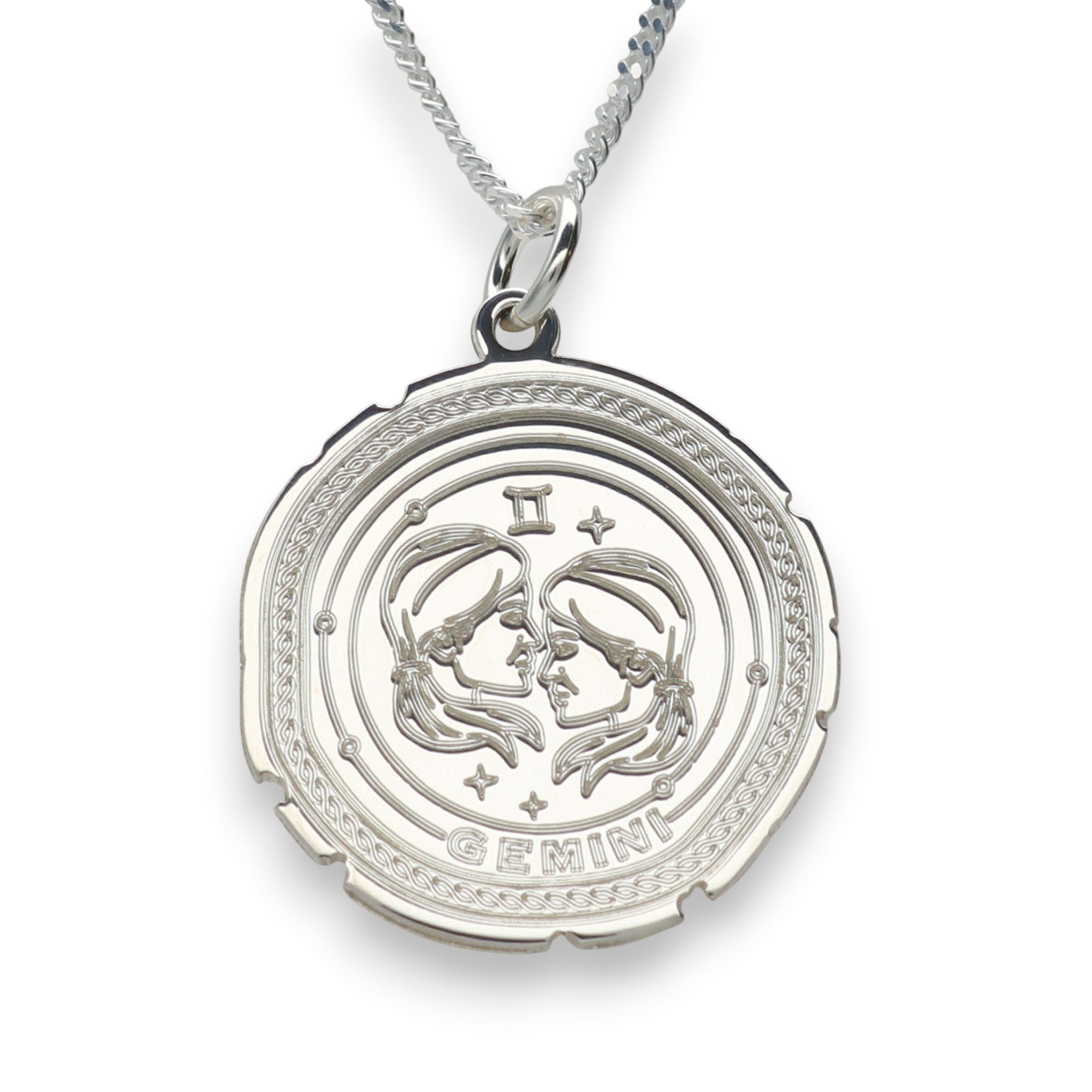 Sterling Silver Zodiac Necklace Engraved Star Sign Pendant with Optional Engraving