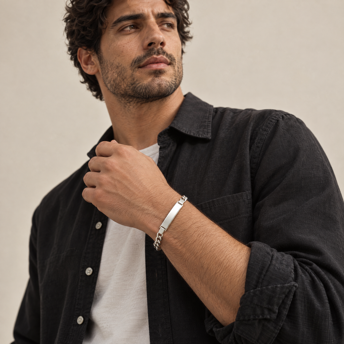 Sterling Silver Mens Slim ID Bracelet With Optional Engraving