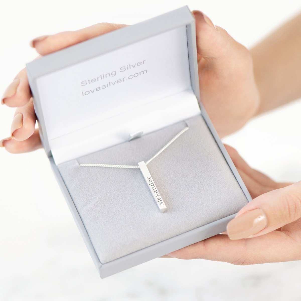 3D Engraved Name Bar Pendant With Chain - Love Silver Jewellery