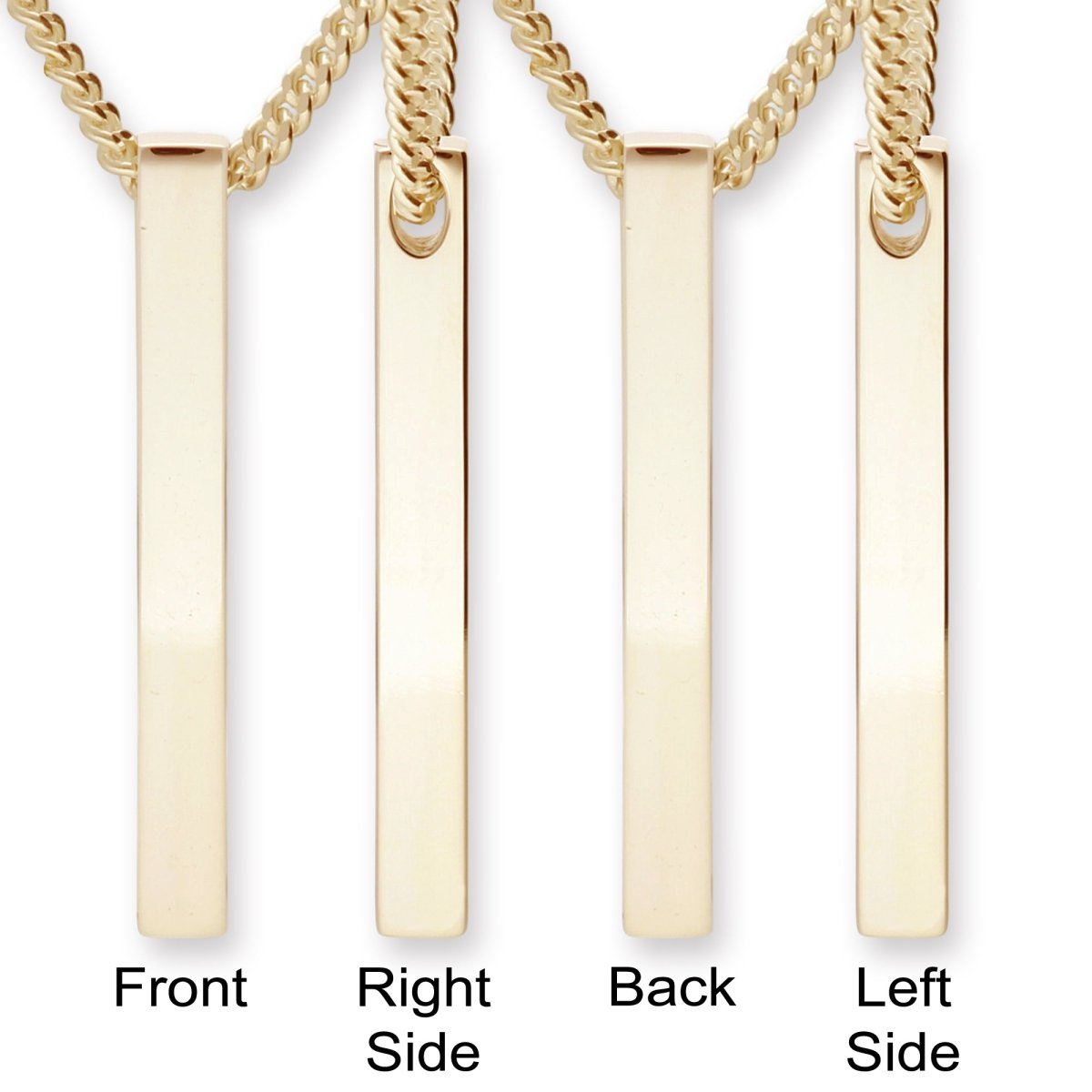Mens 9ct Yellow Gold Plated 3D Engraved Bar Pendant Necklace - Love Silver Jewellery