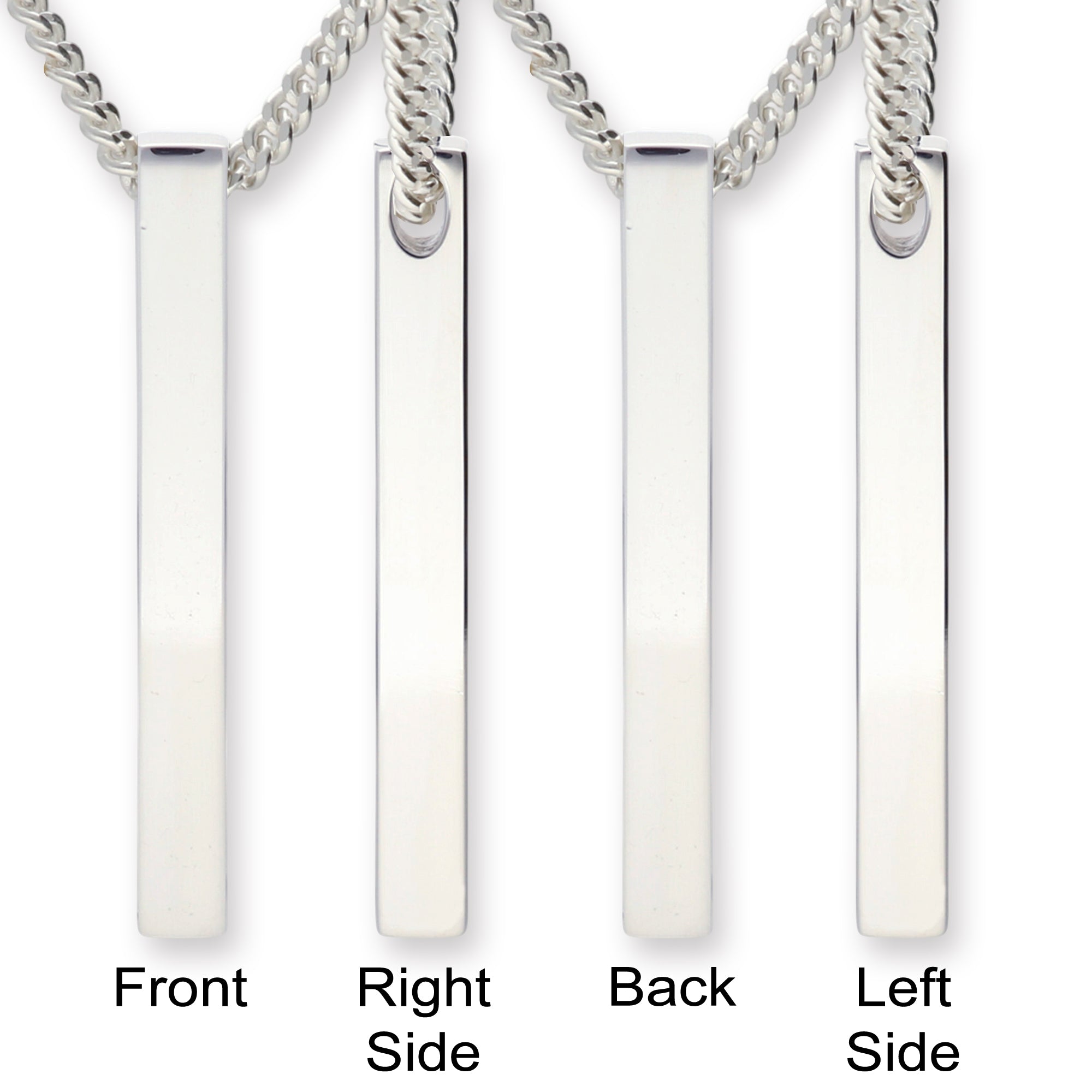 Mens Silver 3D Engraved Bar Pendant Necklace