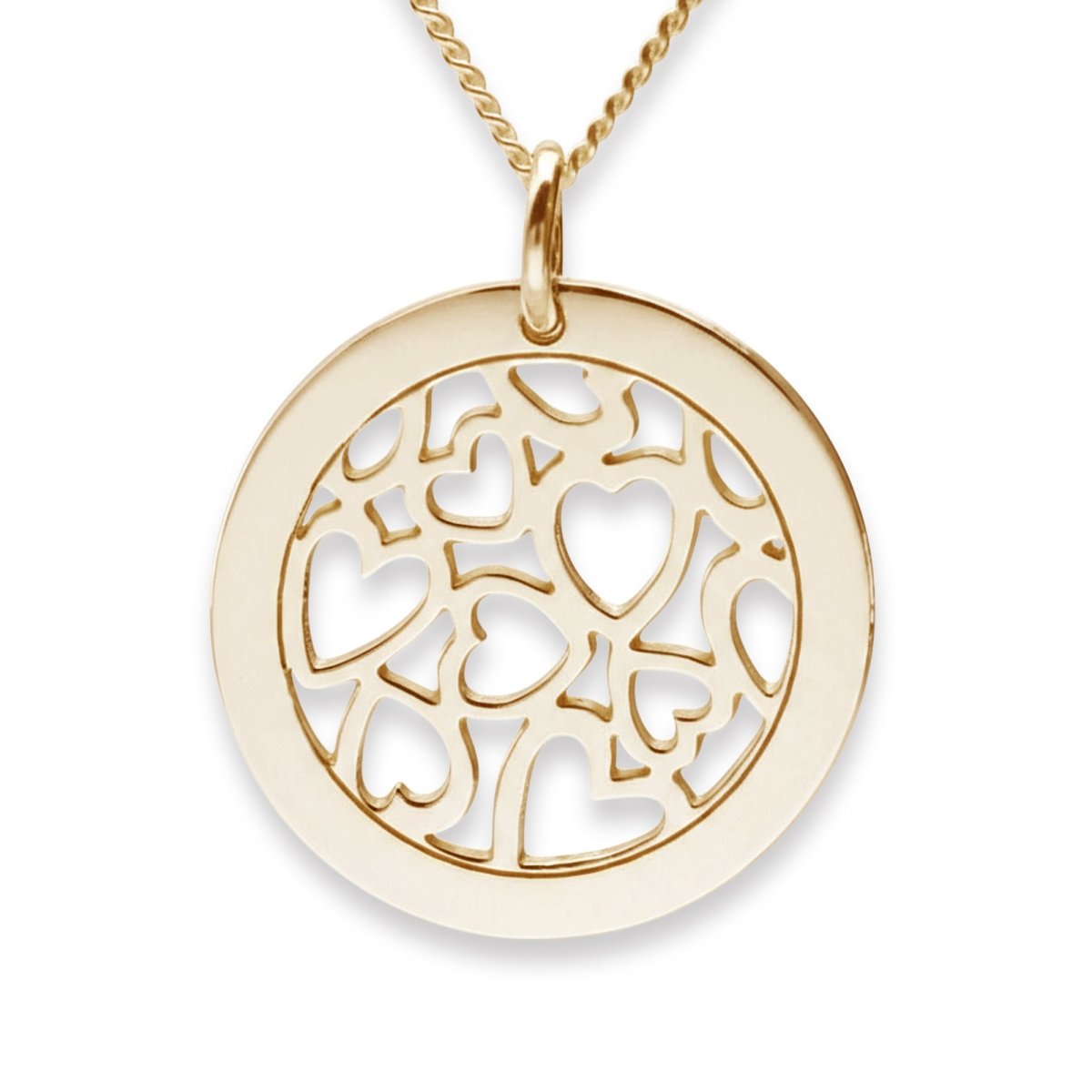 9ct Yellow Gold Hearts in Personalised Disc Pendant with Optional Necklace Chain - Love Silver Jewellery