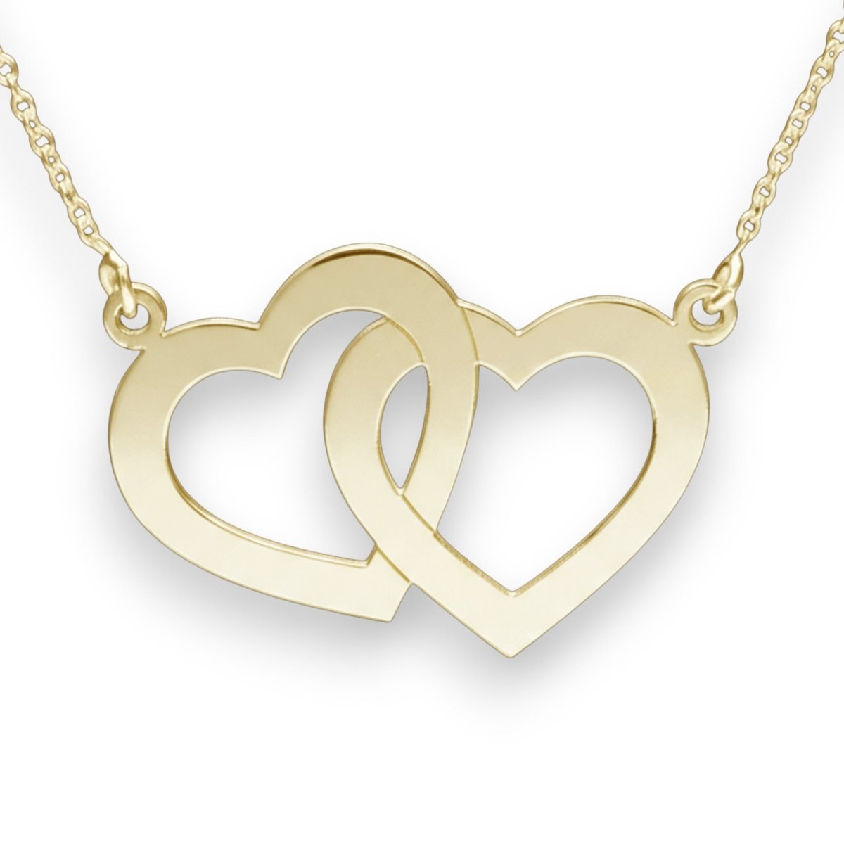 9ct Yellow Gold Plated Engraved Horizontal Double Heart Pendant With Chain - Love Silver Jewellery