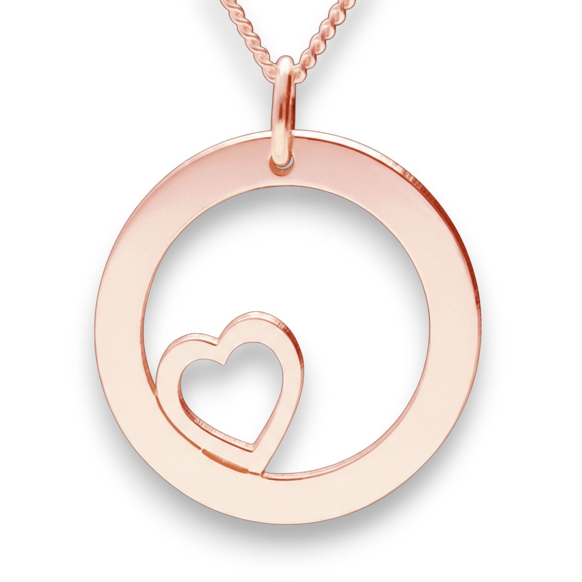 9ct Rose Gold Heart Disc Personalised Necklace - Love Silver Jewellery