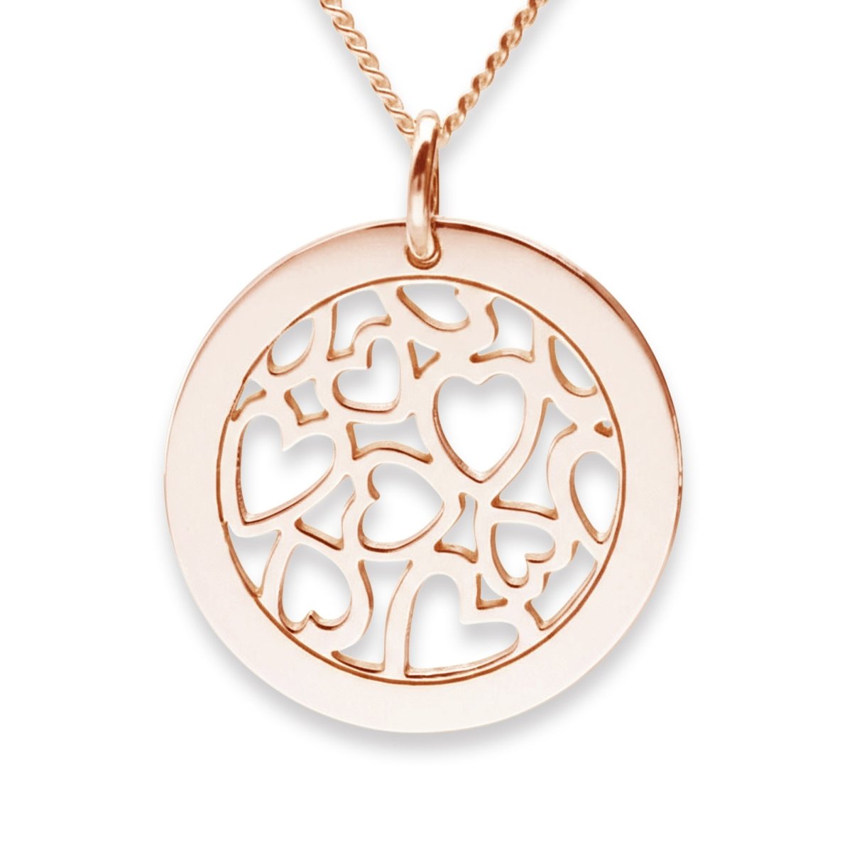9ct Rose Gold Hearts in Personalised Disc Pendant with Optional Necklace Chain - Love Silver Jewellery