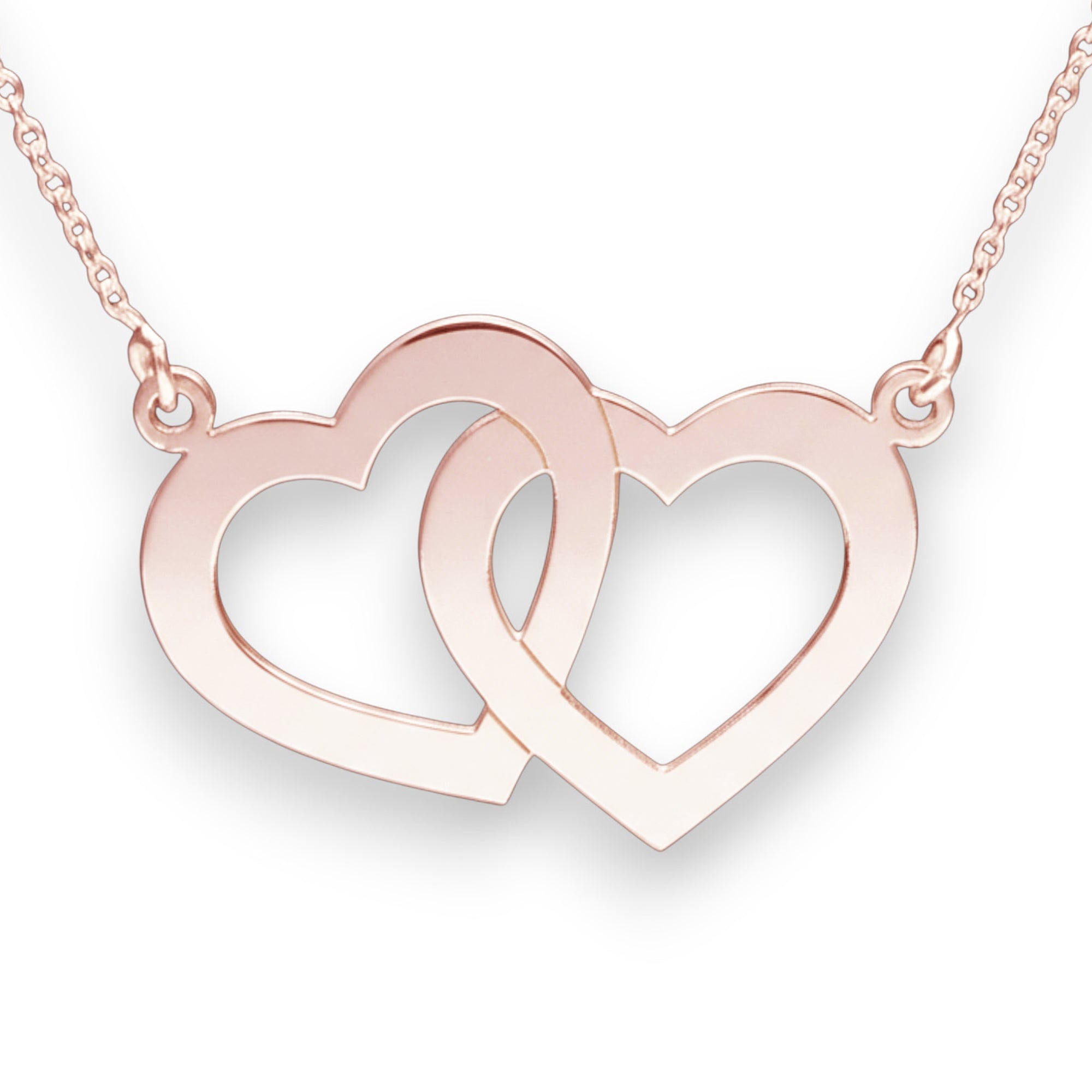 9ct Rose Gold Plated Engraved Horizontal Double Heart Pendant With Chain