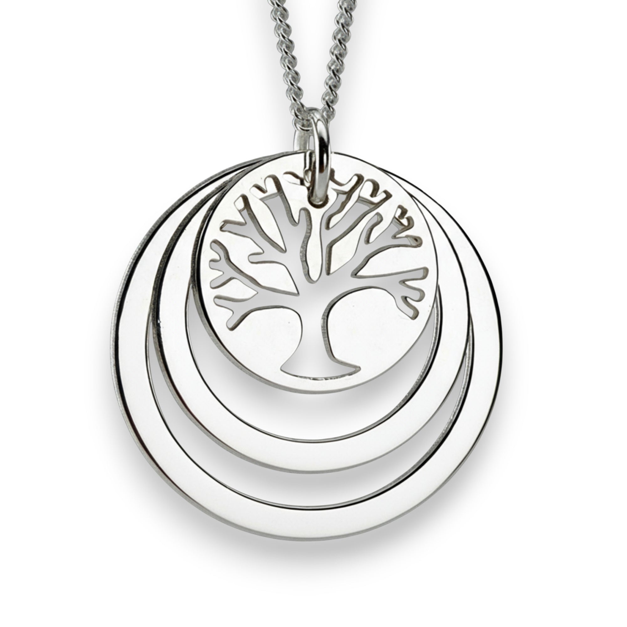 Sterling Silver Tree of Life Two Disc Family Circle Necklace