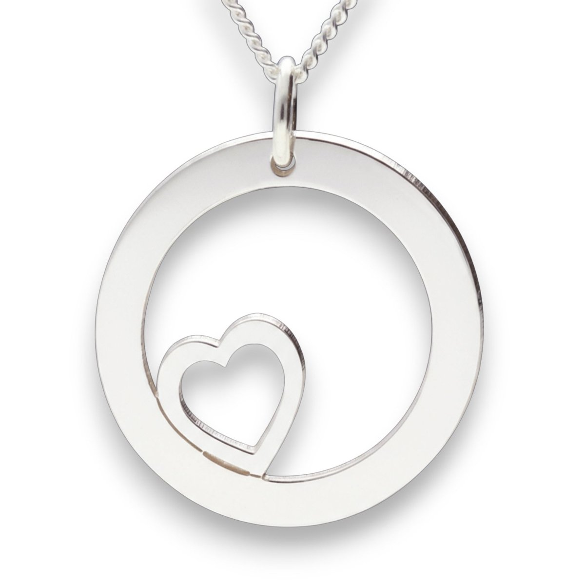 Solid White Gold Heart Disc Personalised Necklace - Love Silver Jewellery