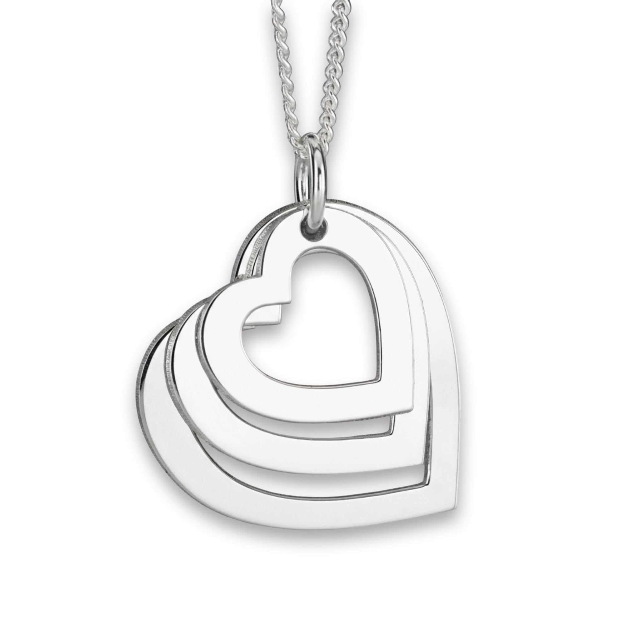 9ct White Gold Triple Heart Personalised Family Necklace