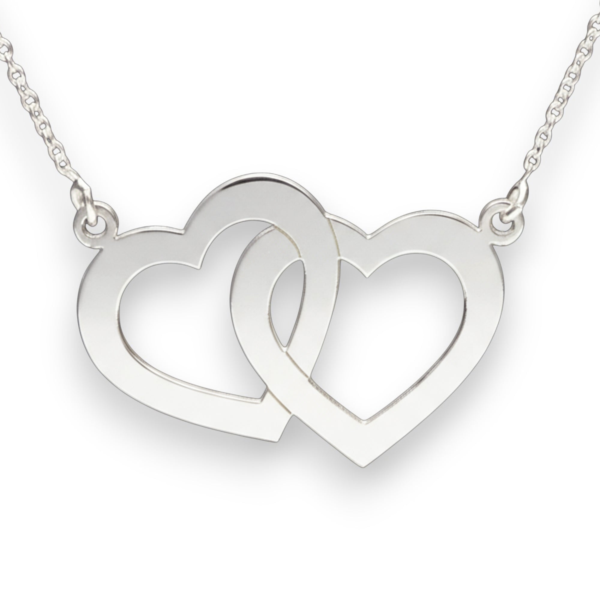 Sterling Silver Engraved Horizontal Double Heart Pendant With Chain