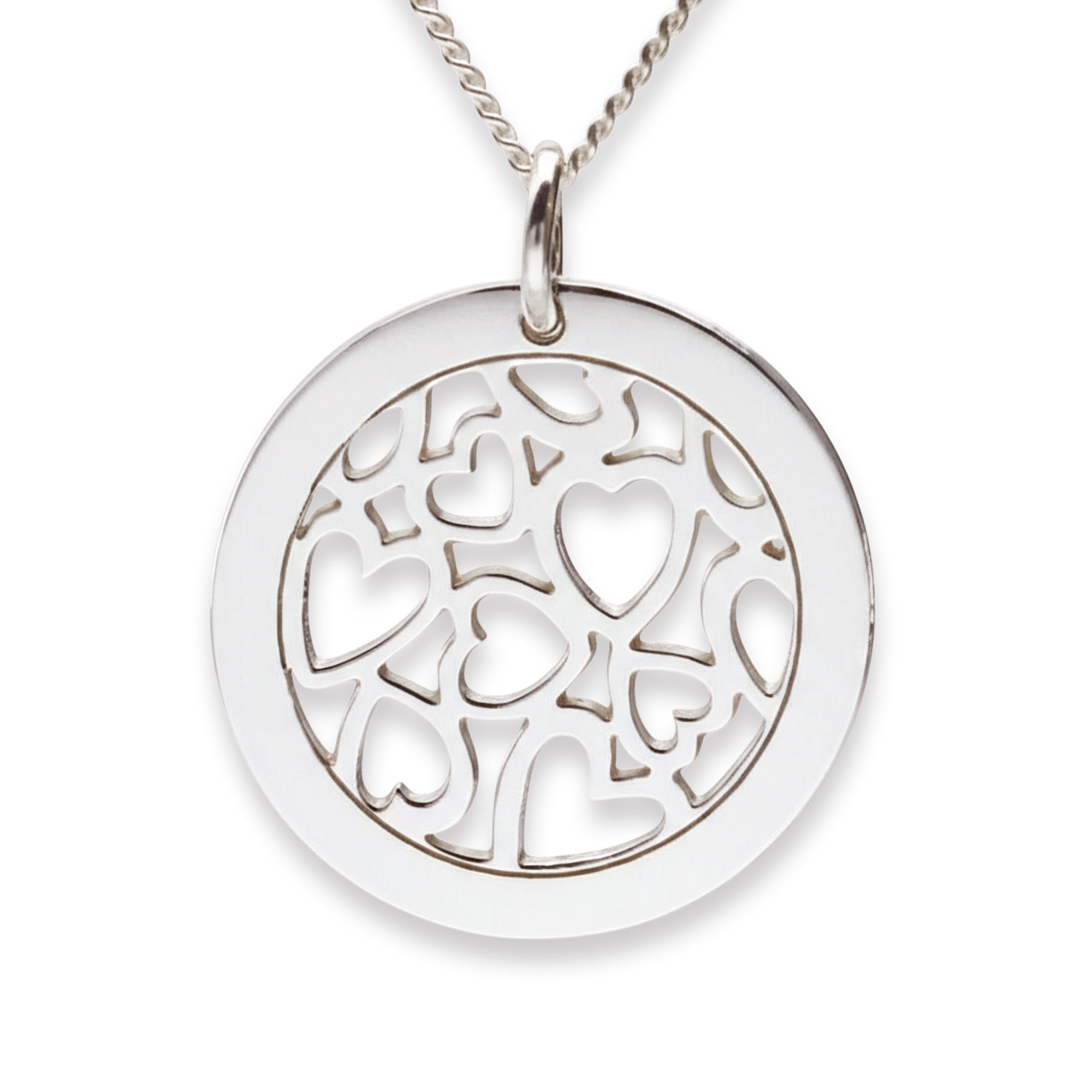 9ct White Gold Hearts in Personalised Disc Necklace