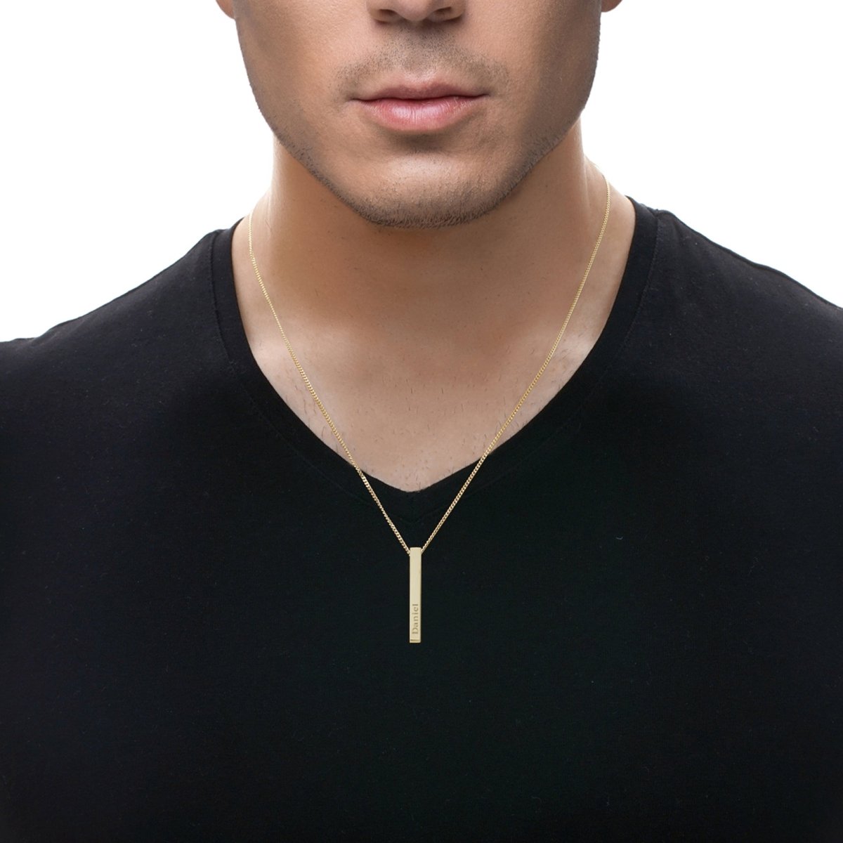 Mens 9ct Yellow Gold Plated 3D Engraved Bar Pendant Necklace - Love Silver Jewellery