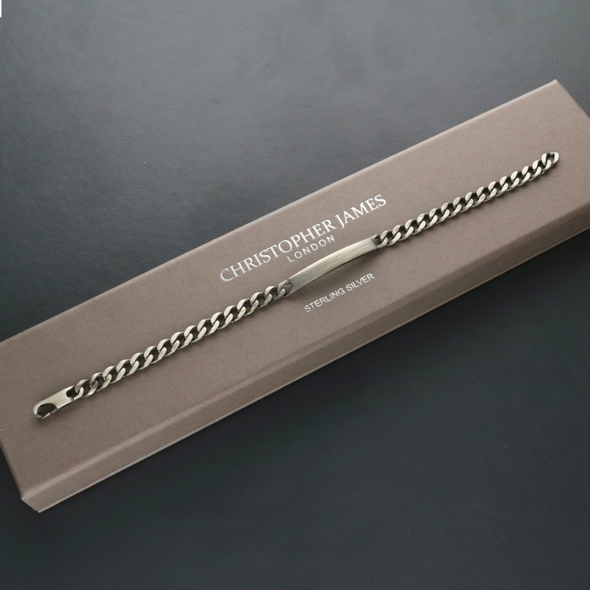 Slimline ID Bracelet in Antique Finish Sterling Silver With Optional Engraving - Love Silver Jewellery