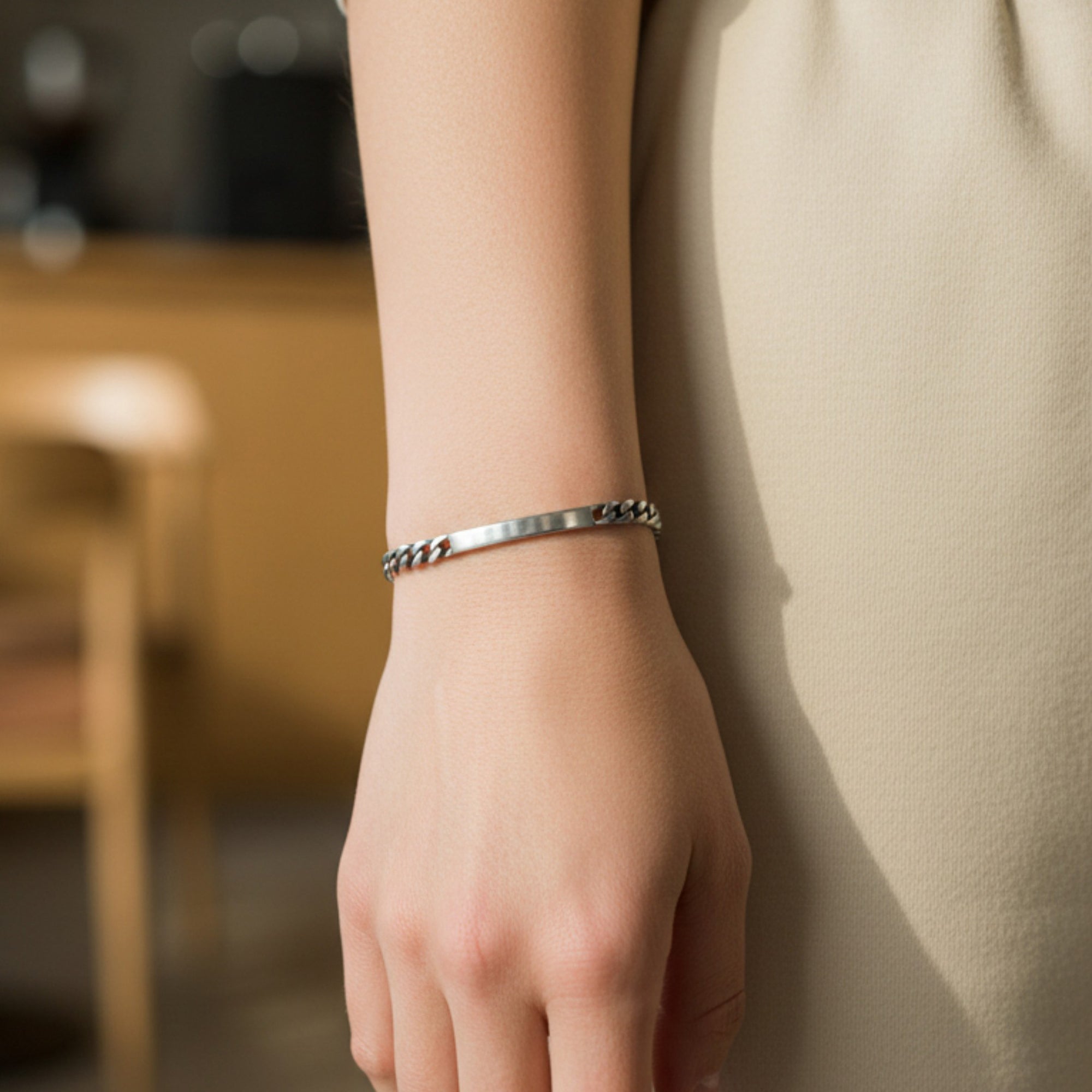 Slimline ID Bracelet in Antique Finish Sterling Silver With Optional Engraving