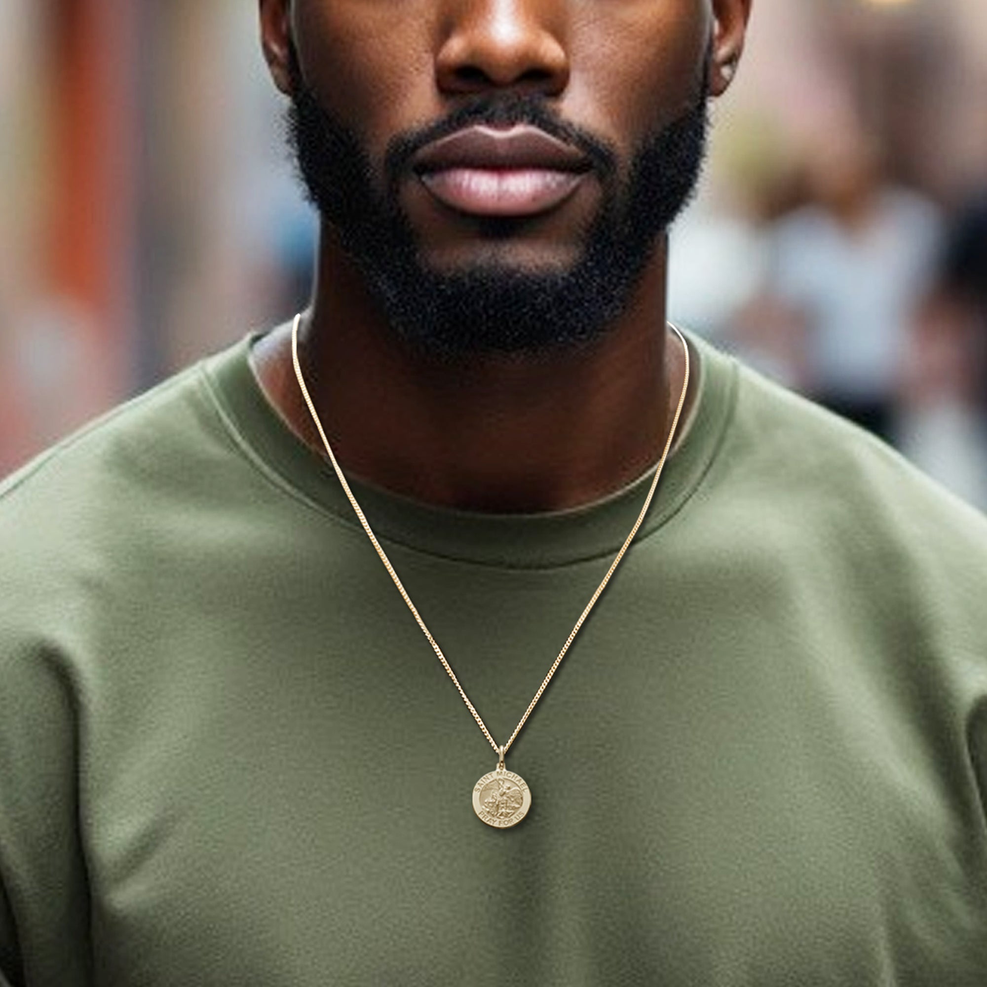 9ct Yellow Gold St Michael Pendant With Optional Engraving and Chain