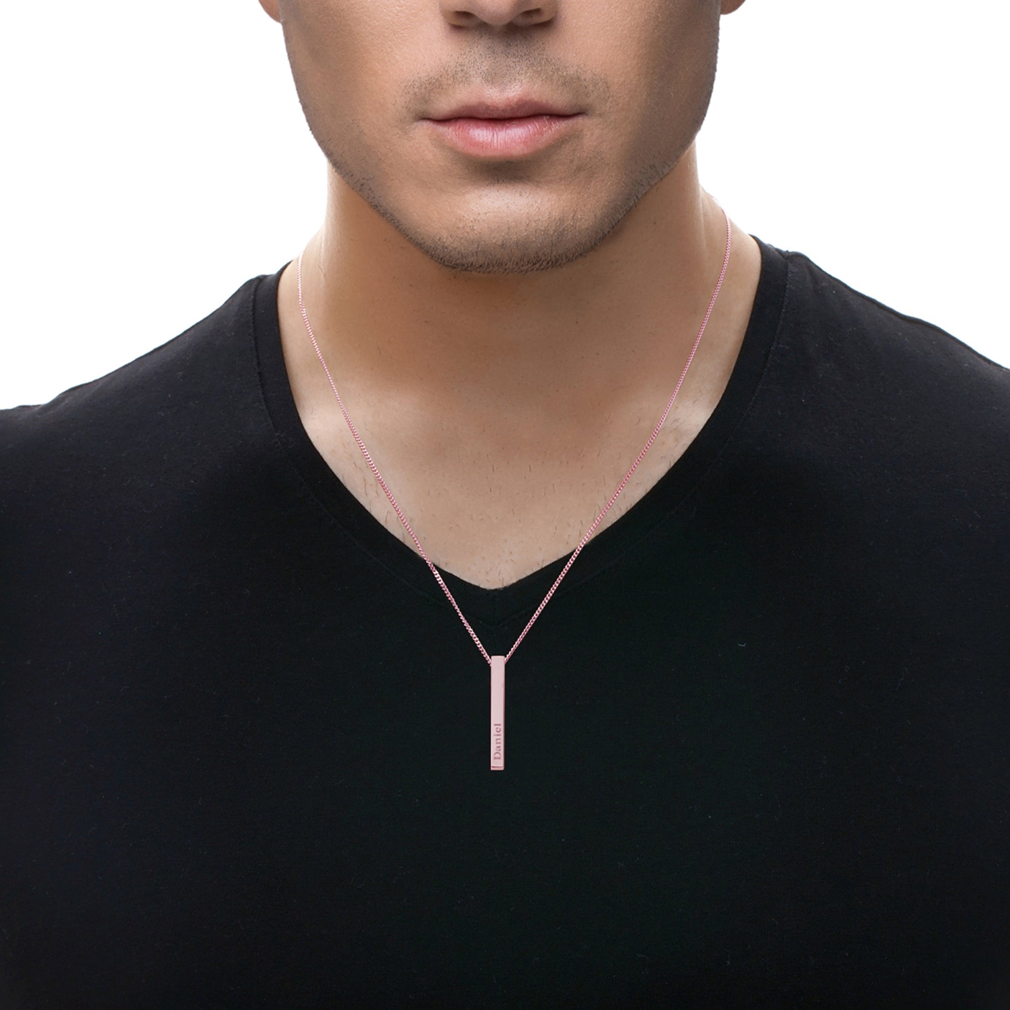 9ct Rose Gold Plated 3D Engraved Name Bar Pendant With Chain