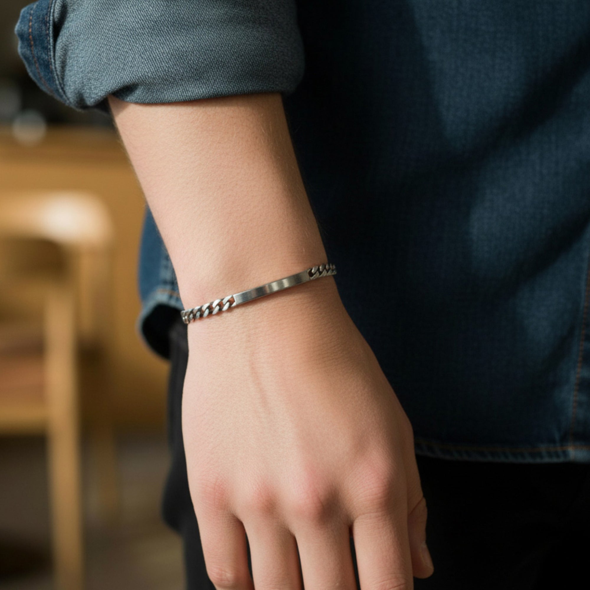 Slimline ID Bracelet in Antique Finish Sterling Silver With Optional Engraving