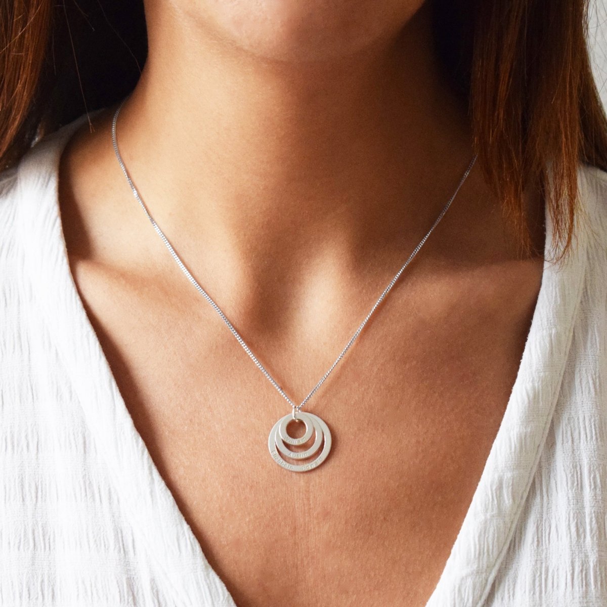 9ct White Gold Triple Disc Personalised Family Necklace - Love Silver Jewellery