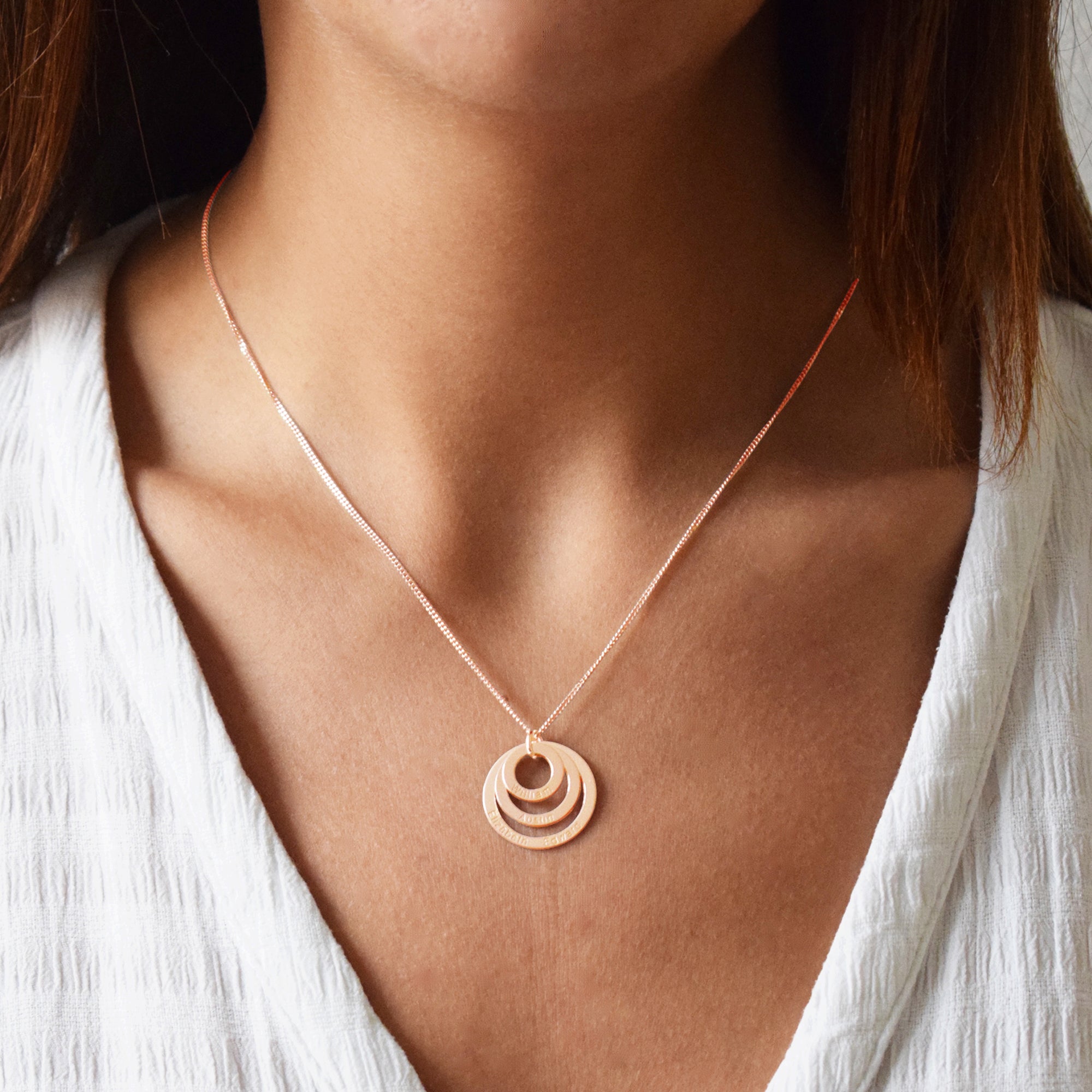 9ct Rose Gold Plated Triple Disc Personalised Family Necklace