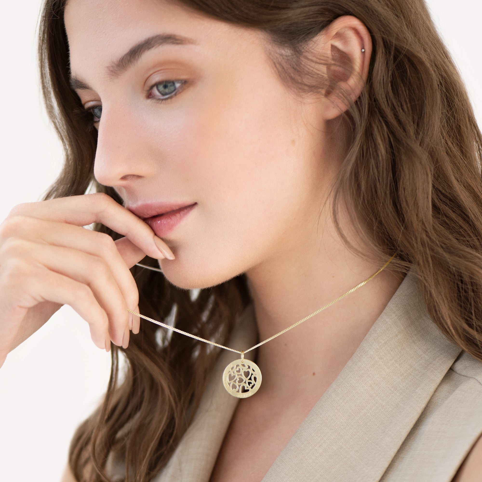 9ct Yellow Gold Hearts in Personalised Disc Necklace