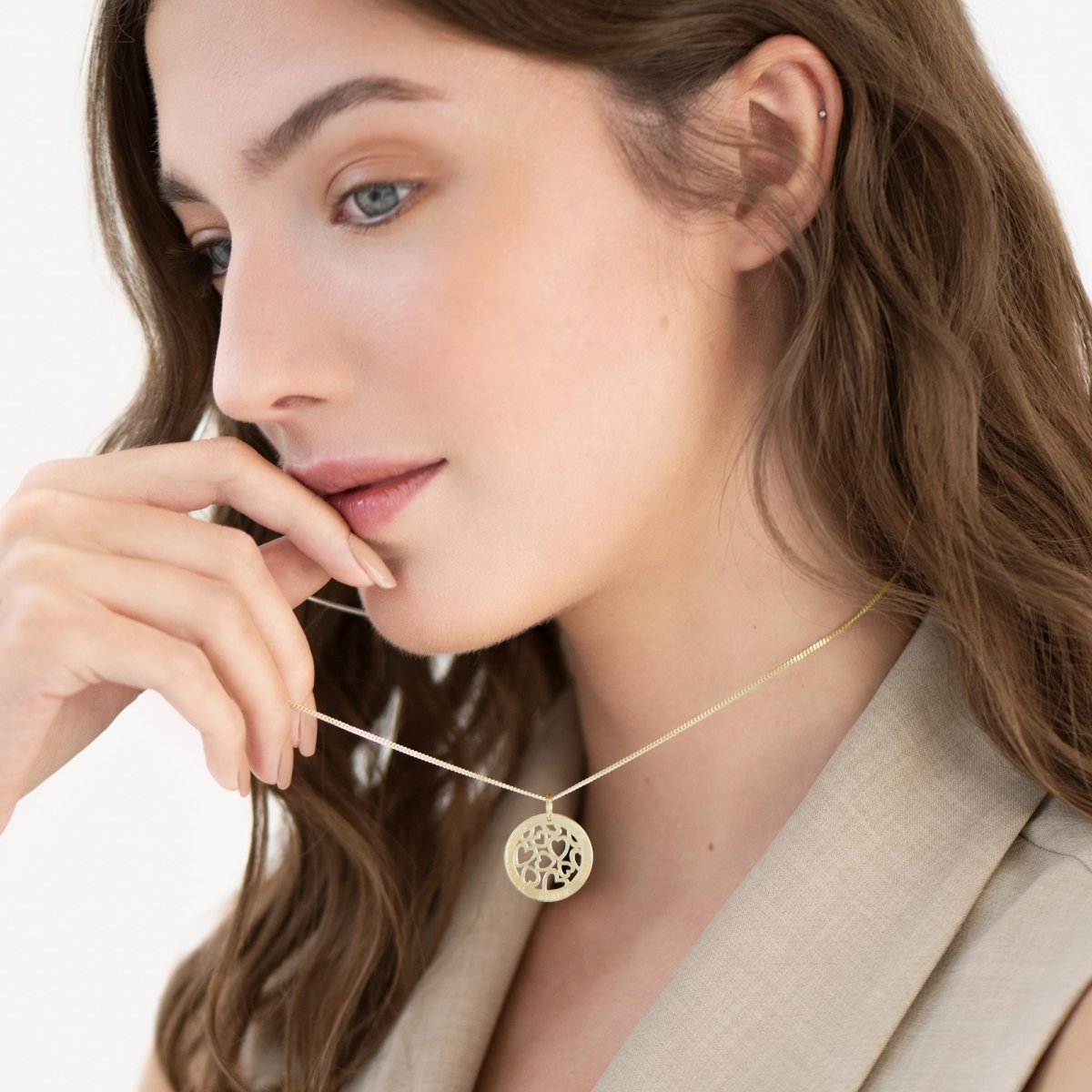 9ct Yellow Gold Hearts in Personalised Disc Pendant with Optional Necklace Chain - Love Silver Jewellery