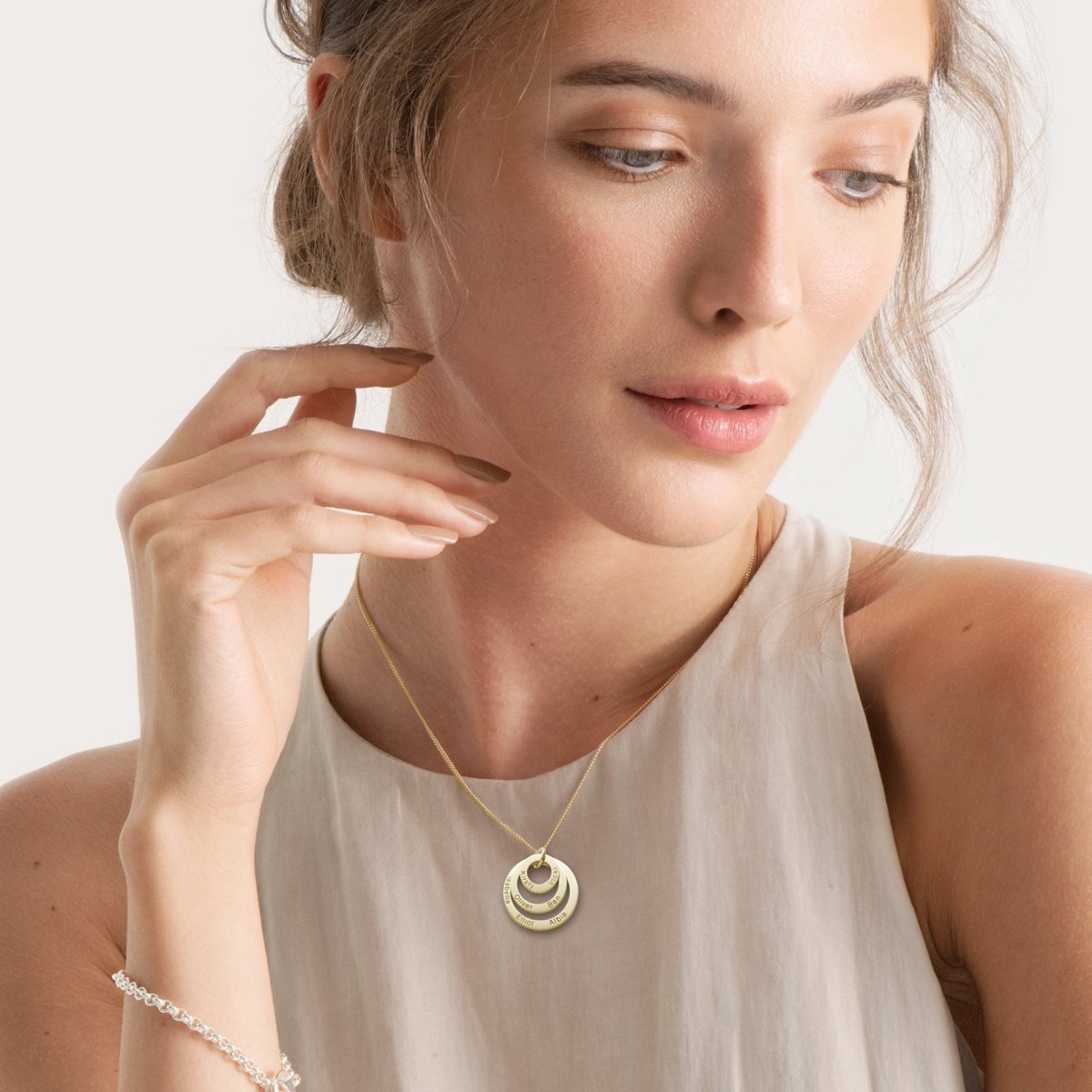 9ct Yellow Gold Triple Disc Personalised Family Necklace - Love Silver Jewellery