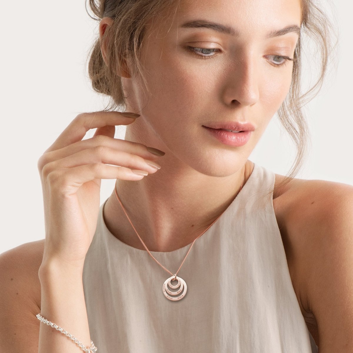 9ct Rose Gold Triple Disc Personalised Family Necklace - Love Silver Jewellery