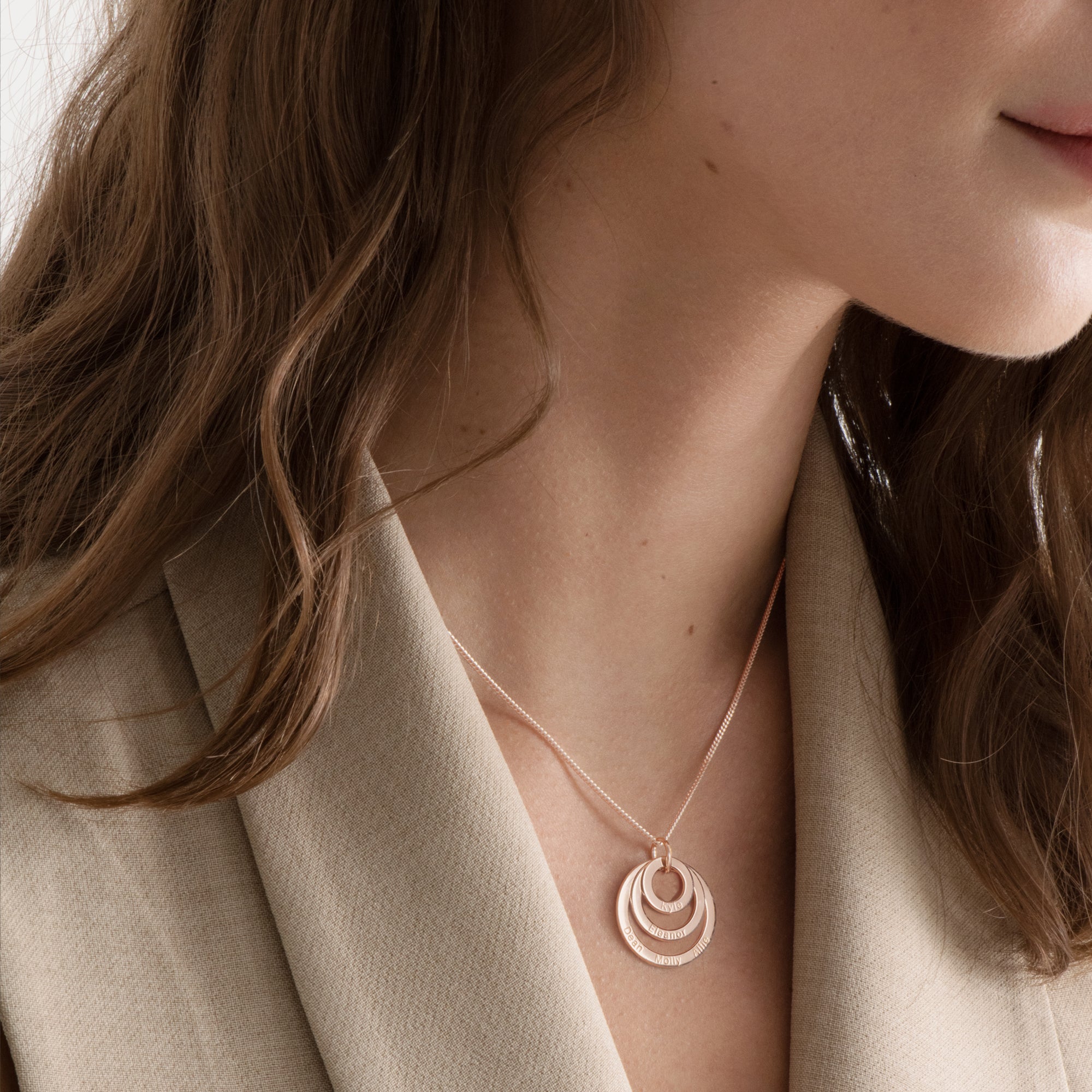 9ct Rose Gold Triple Disc Personalised Family Necklace