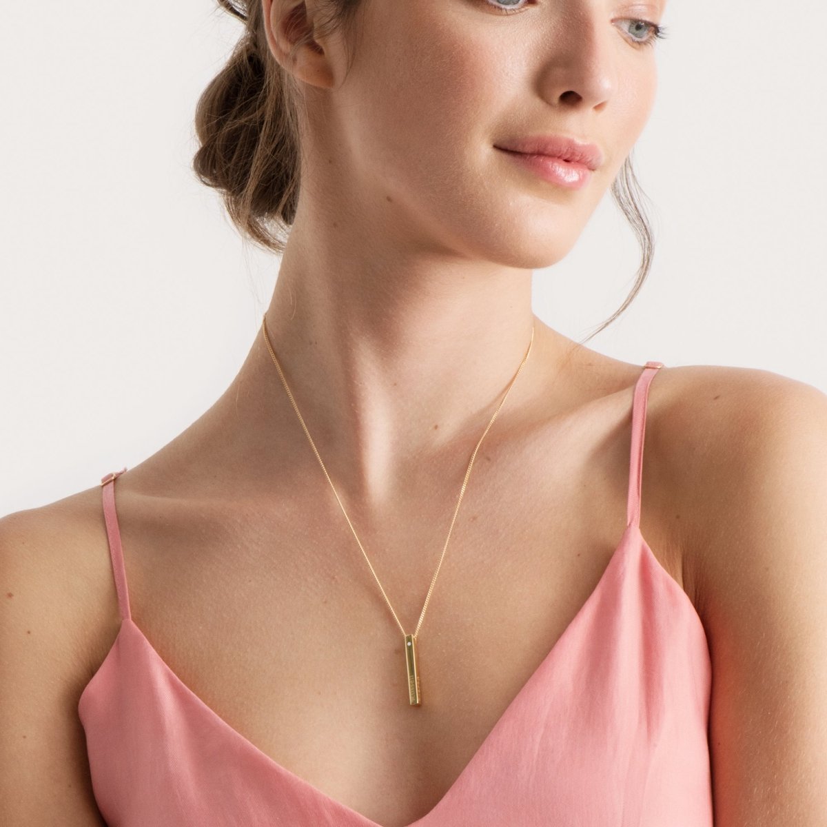 3D Engraved Name Bar Pendant With CZ Crystal & Chain - Love Silver Jewellery