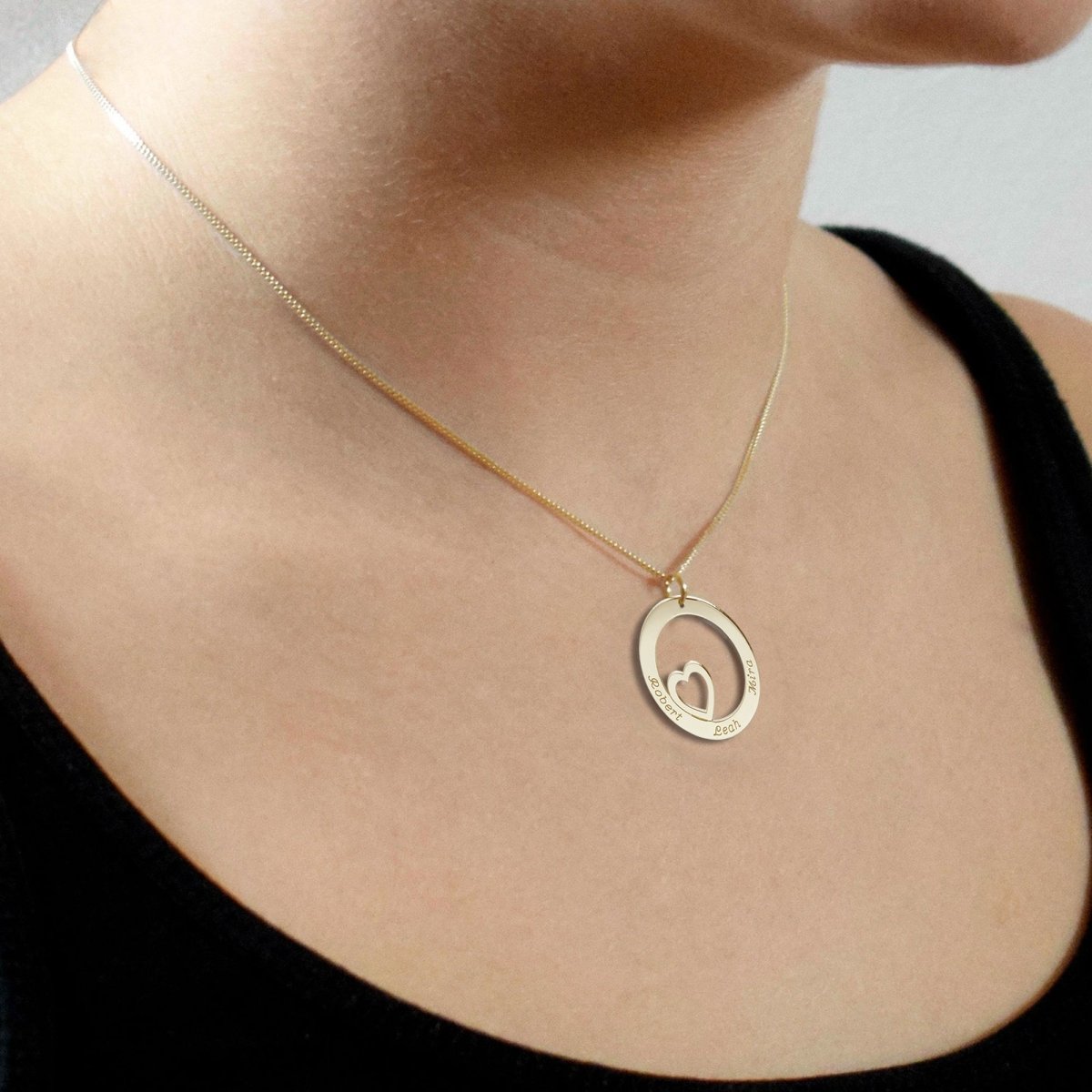 Solid Yellow Gold Heart Disc Personalised Necklace - Love Silver Jewellery