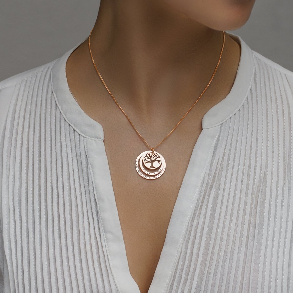 9ct Rose Gold Plated Tree of Life Two Disc Family Necklace - Love Silver Jewellery