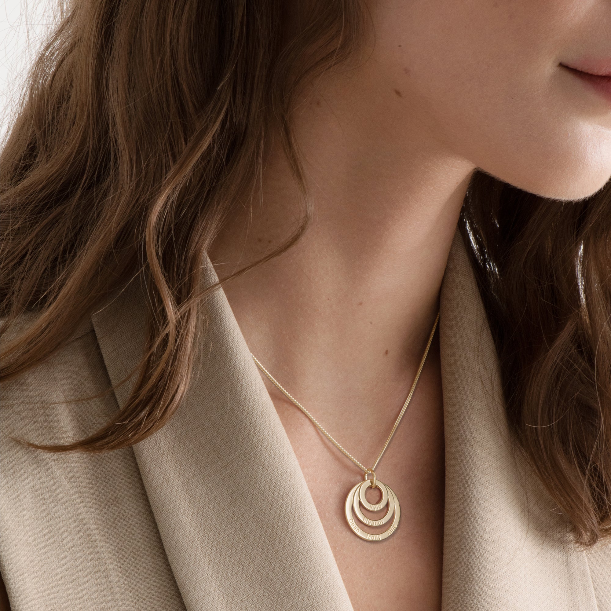 9ct Yellow Gold Triple Disc Personalised Family Necklace