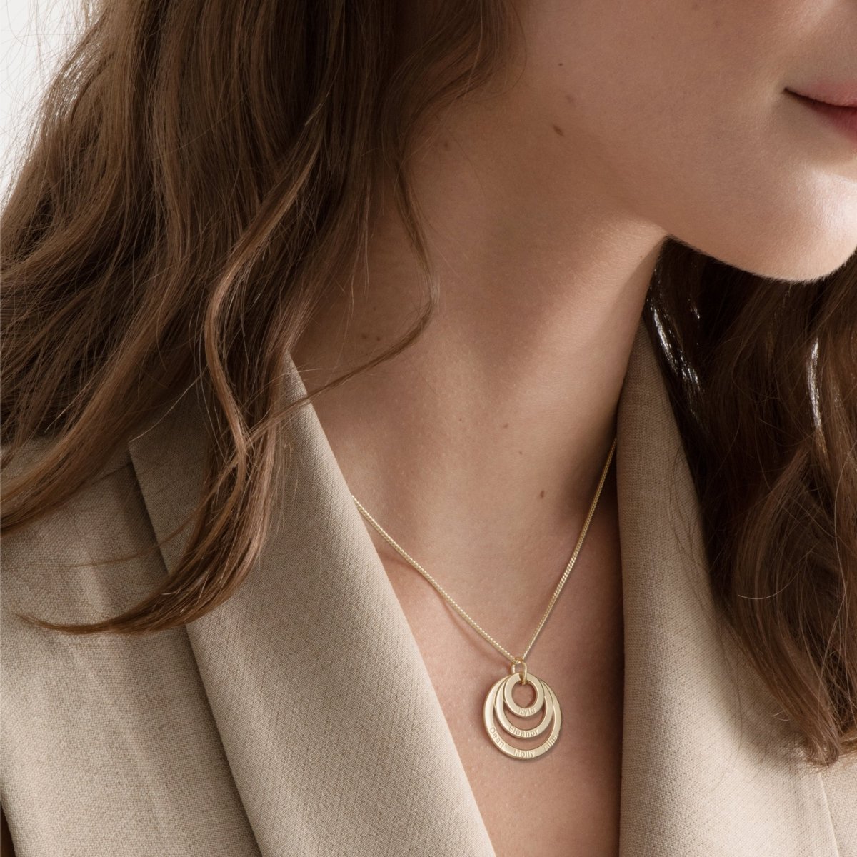 9ct Yellow Gold Triple Disc Personalised Family Necklace - Love Silver Jewellery