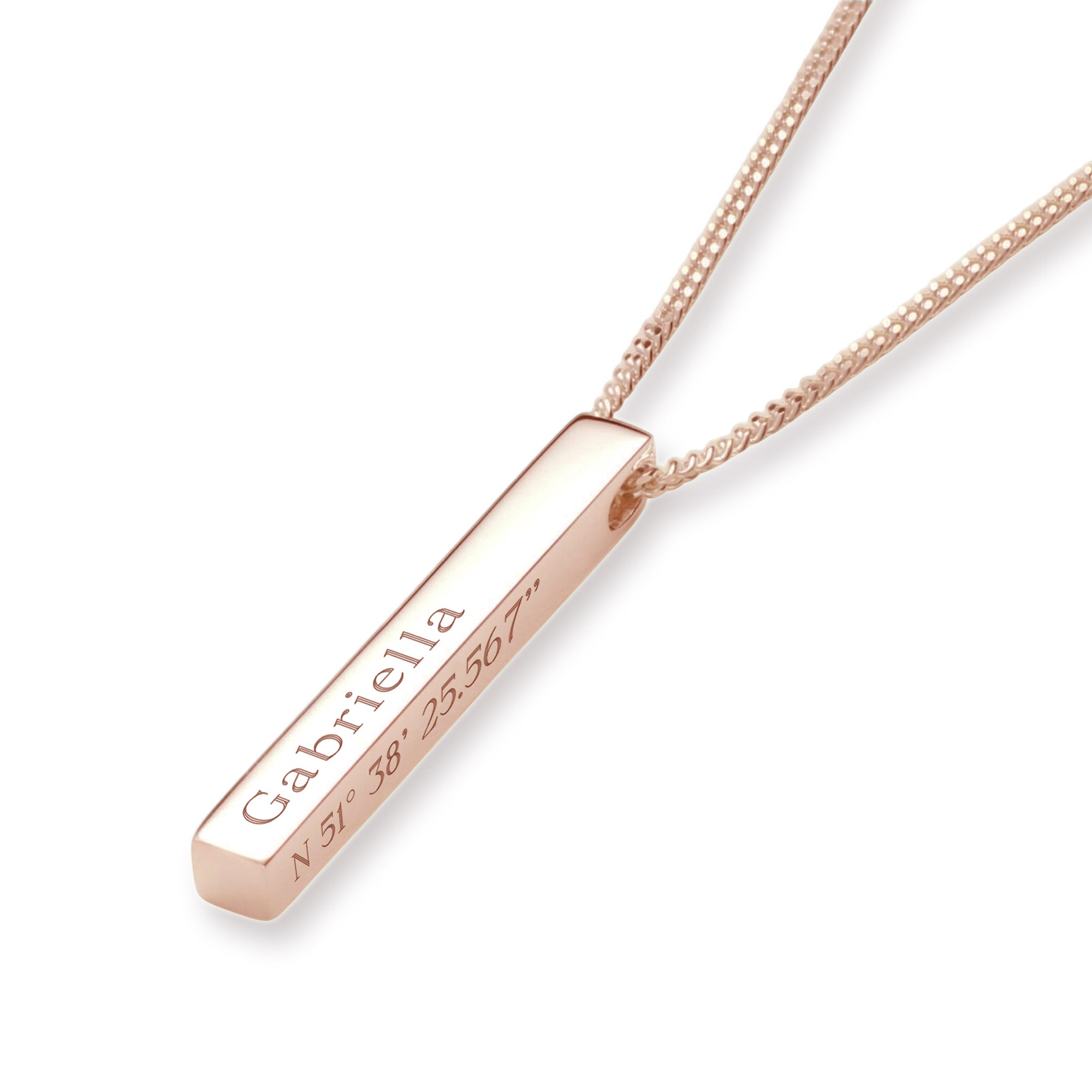 9ct Rose Gold Plated 3D Engraved Name Bar Pendant With Chain