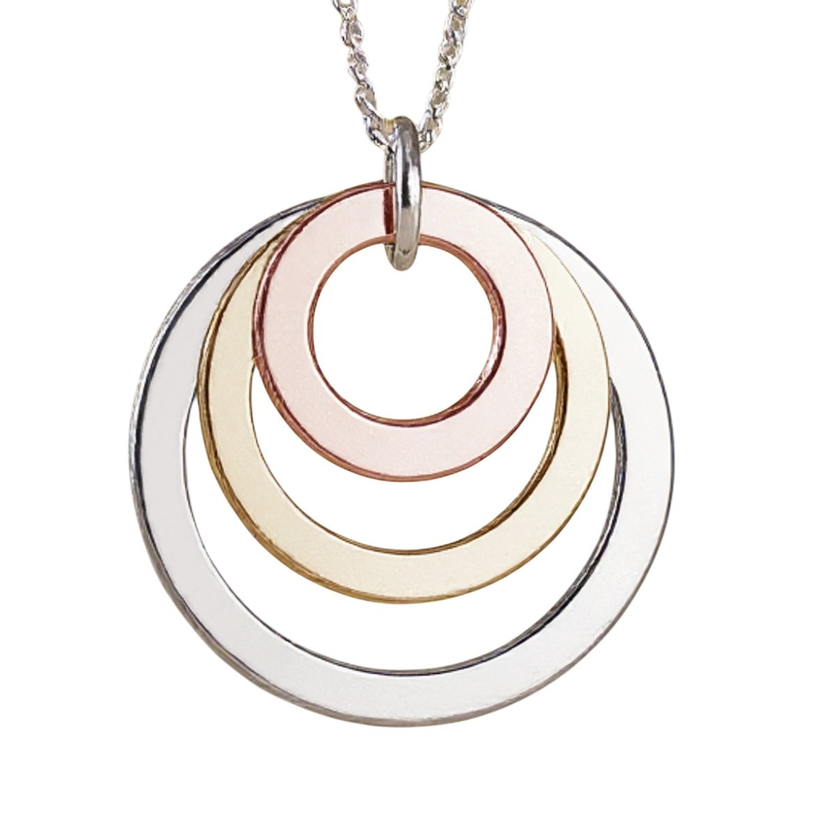 Three Colour 9ct Gold Triple Disc Personalised Family Pendant with Chain Option - Love Silver Jewellery