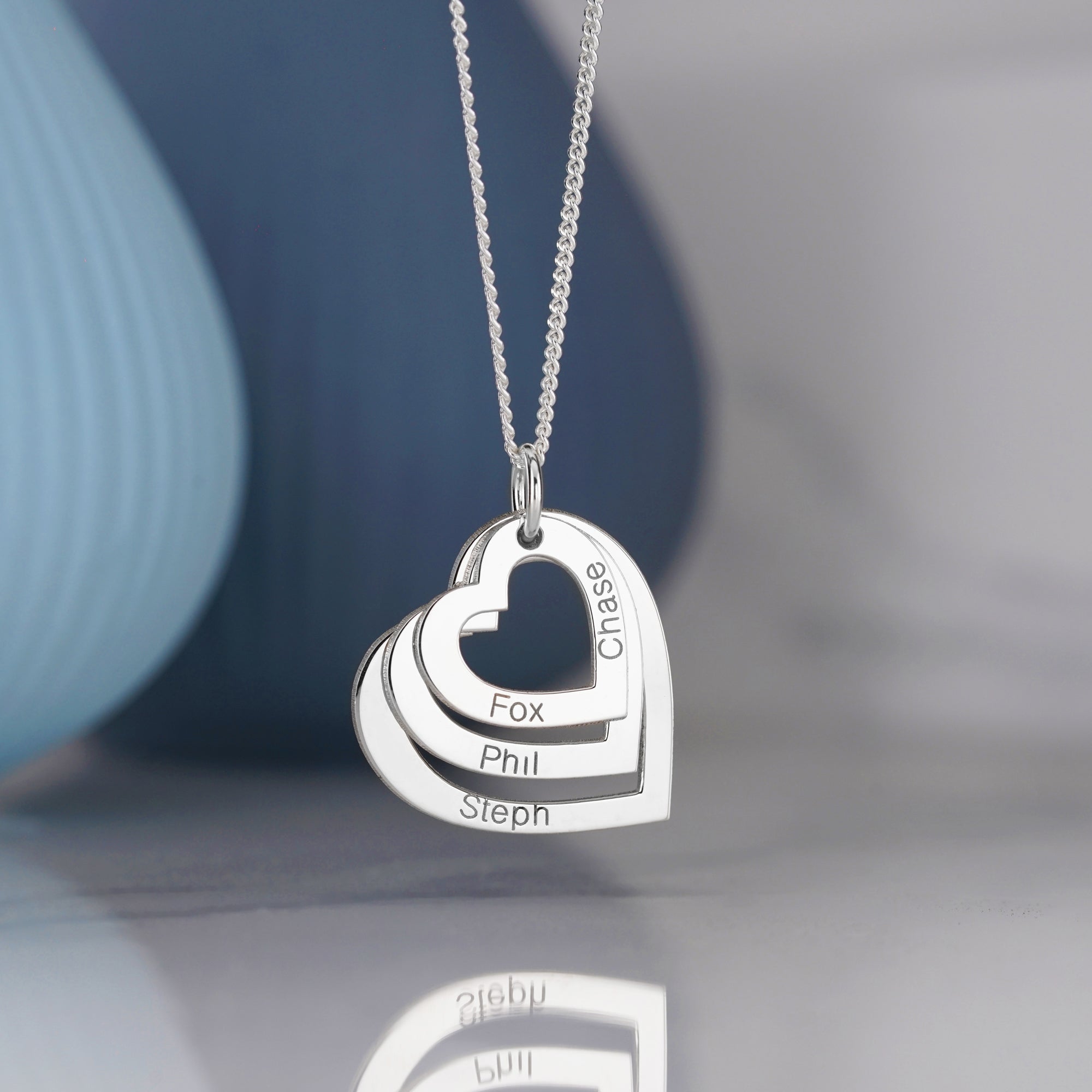 Sterling Silver Triple Heart Personalised Family Necklace