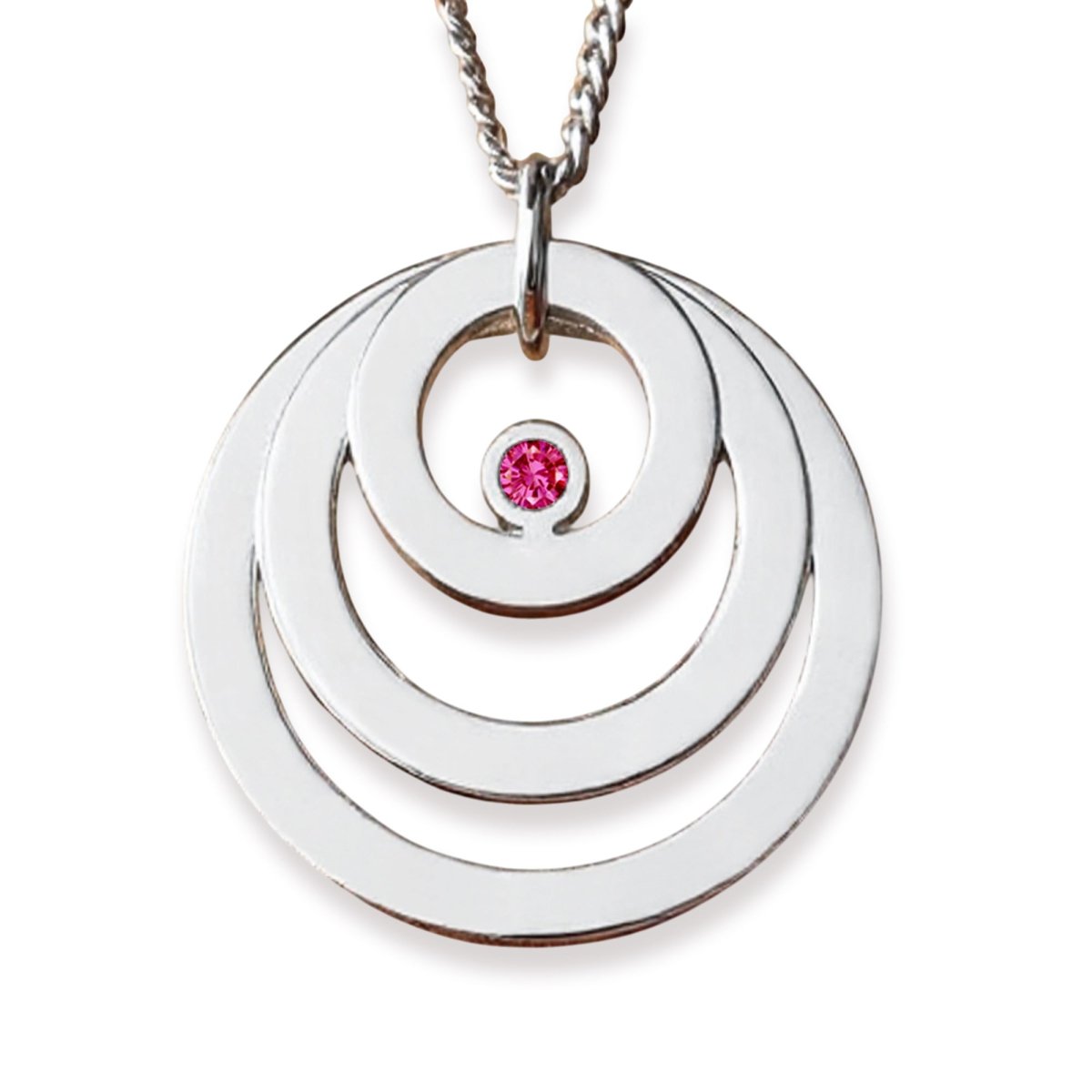 9ct White Gold Engraved Triple Disc Personalised Family Necklace With Ruby - Love Silver Jewellery