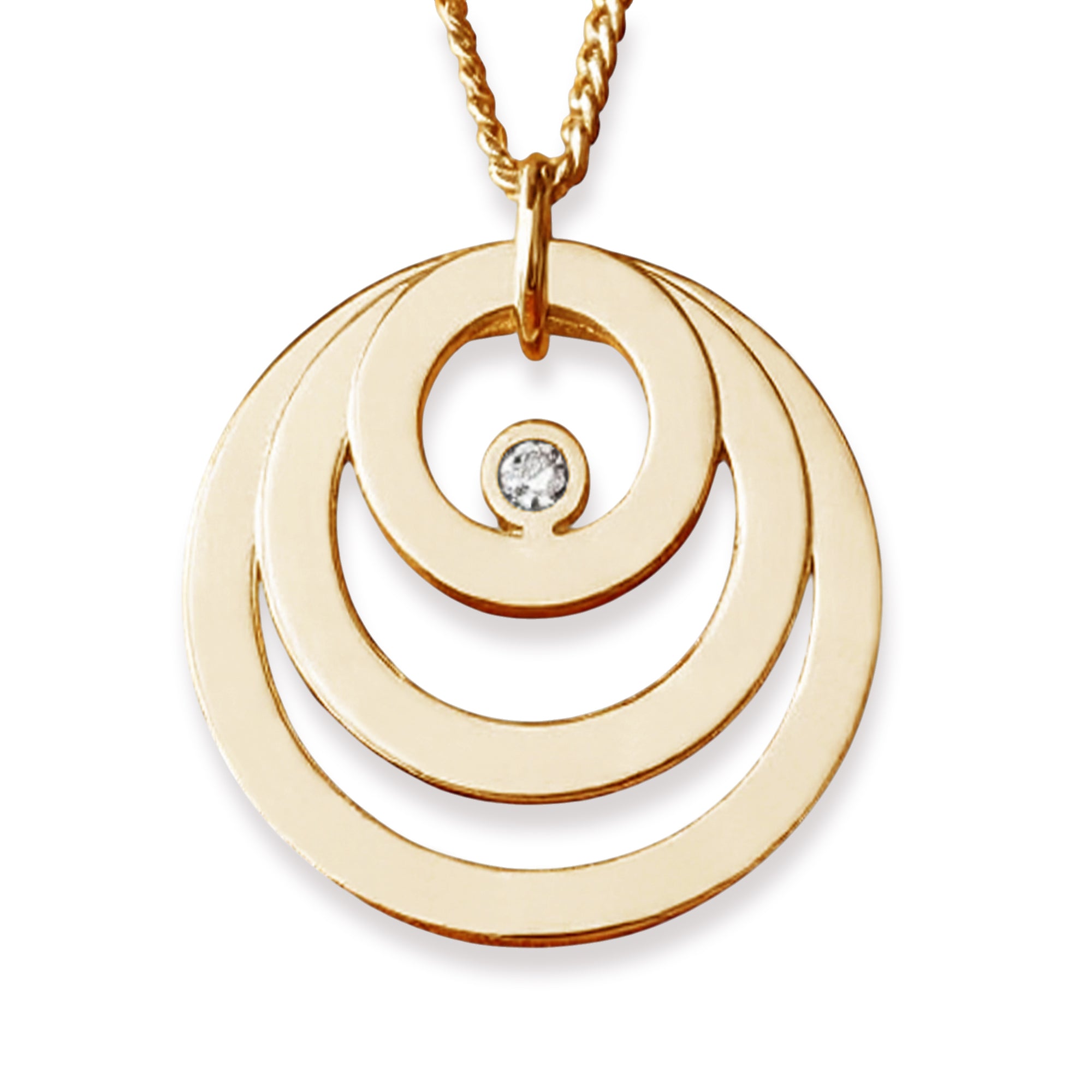 9ct Yellow Gold Plated Engraved Triple Disc Personalised Family Necklace With Diamond