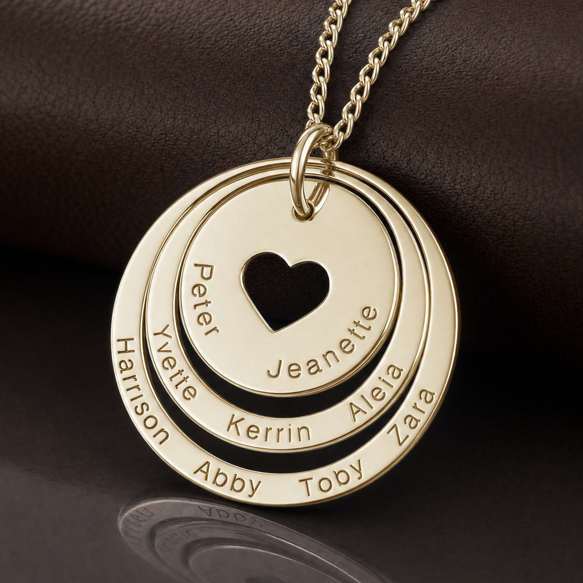 9ct Yellow Gold Two Disc Cut Out Heart Personalised Family Necklace