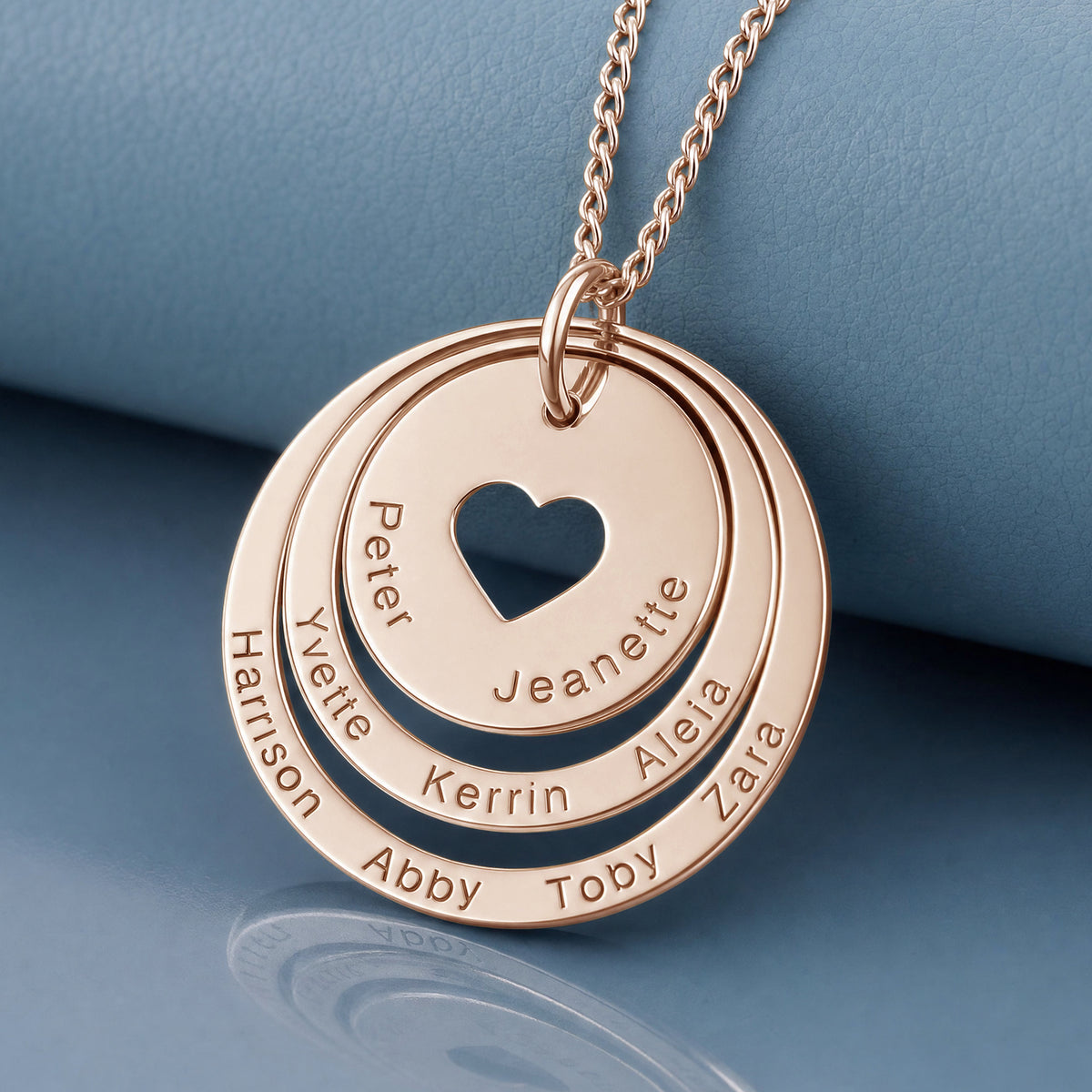 9ct Rose Gold Plated Two Disc Cut Out Heart Personalised Family Necklace