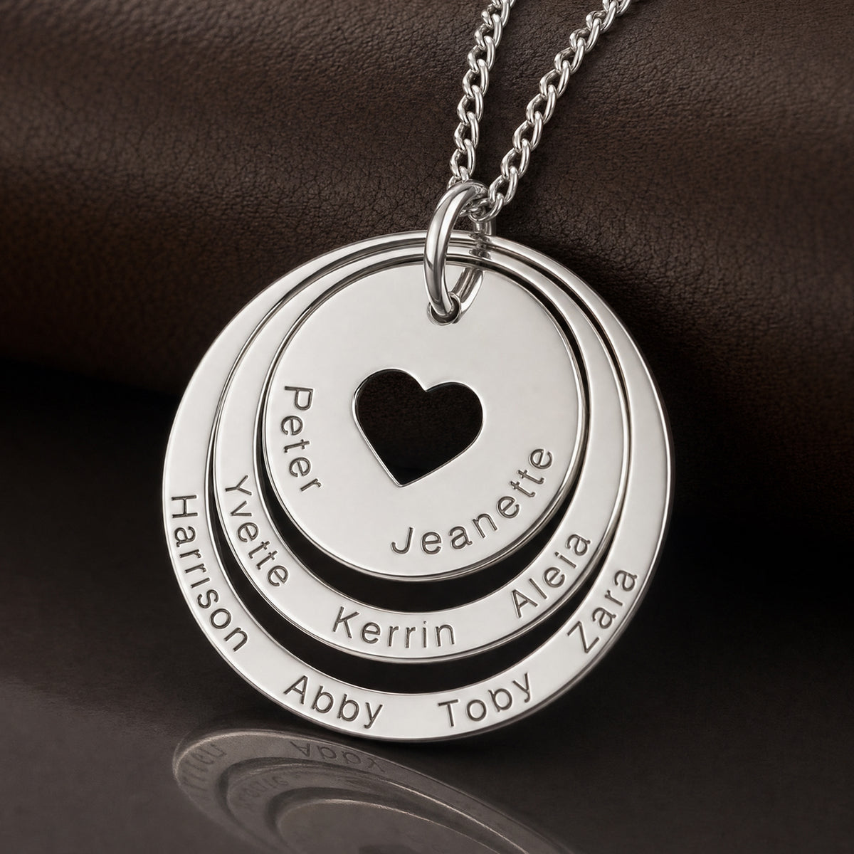 9ct White Gold Two Disc Cut Out Heart Personalised Family Necklace