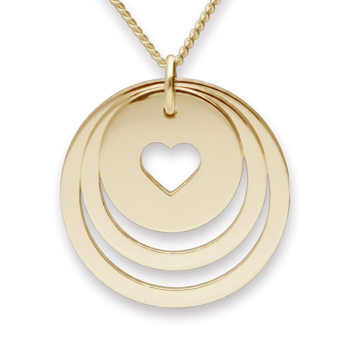 9ct Yellow Gold Two Disc Cut Out Heart Personalised Family Necklace