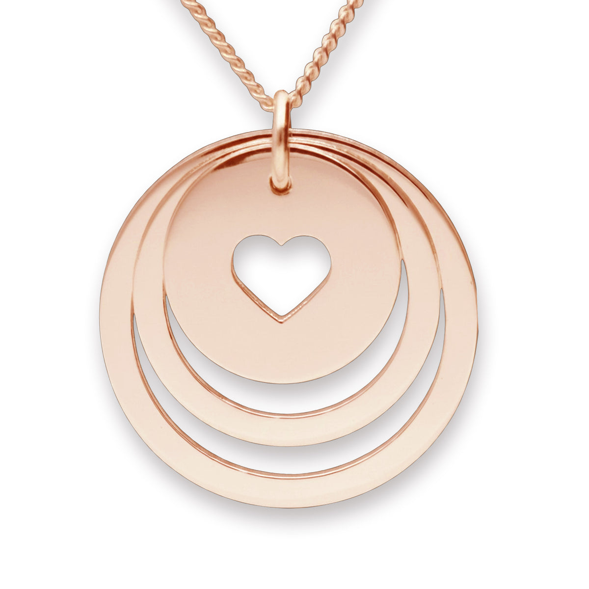 9ct Rose Gold Two Disc Cut Out Heart Personalised Family Necklace
