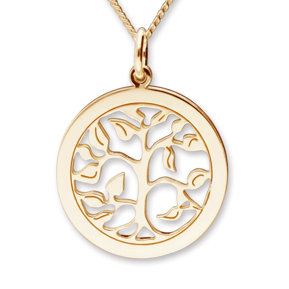 9ct Yellow Gold Filigree Tree of Life Disc Personalised Family Necklace - Love Silver Jewellery