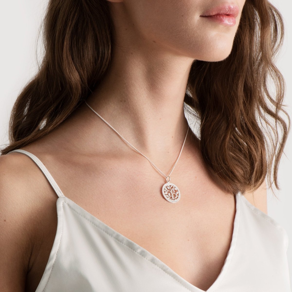 9ct White Gold Filigree Tree of Life Disc Personalised Family Necklace - Love Silver Jewellery
