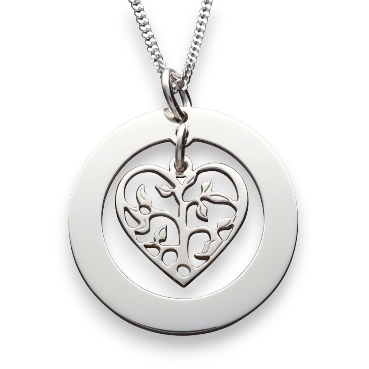 9ct White Gold Filigree Heart Tree of Life Family Necklace - Love Silver Jewellery
