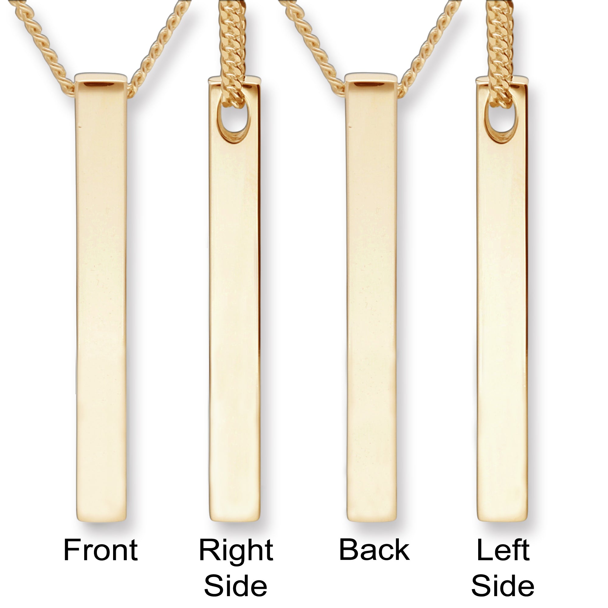 9ct Yellow Gold Plated 3D Engraved Name Bar Pendant With Chain